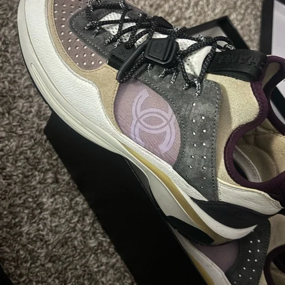 Women's CHANEL Designer Sneakers in Gray and Cream - Picture 2 of 9